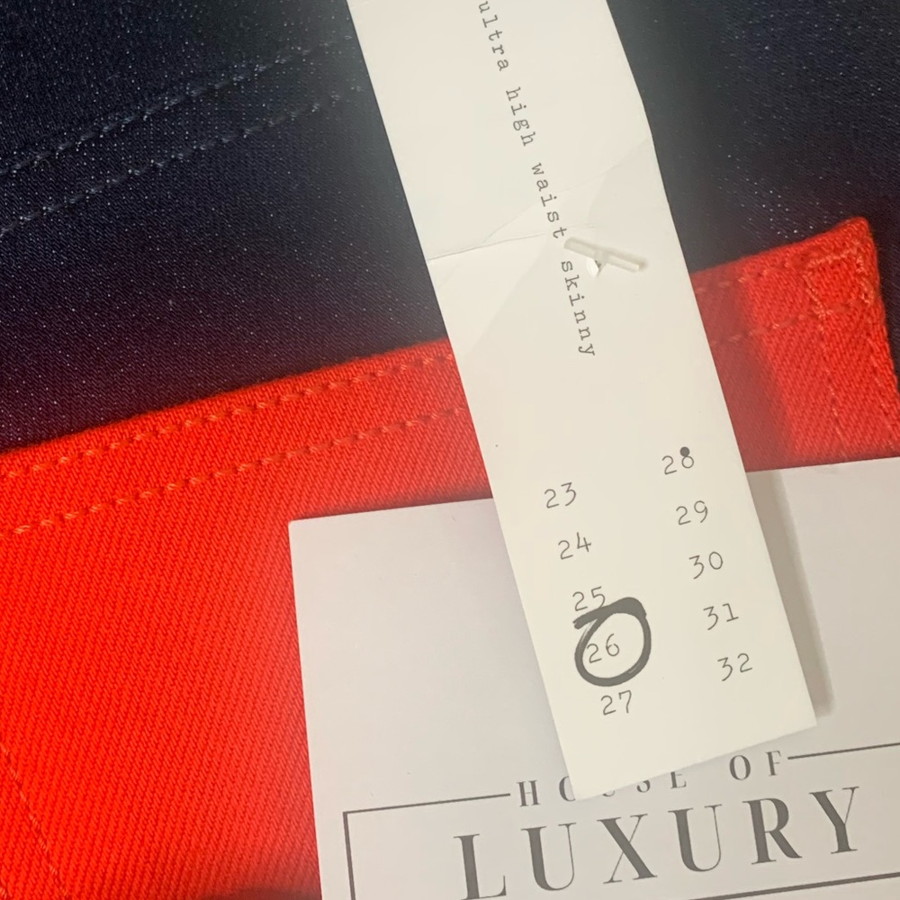 NWT CURRENT/ELLIOTT Ultra High Waist Skinny Jeans, Dark Blue w/ Red Accents, 26 - Picture 10 of 12
